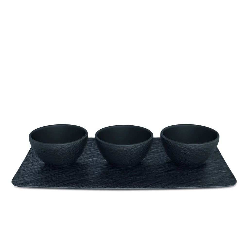 VILLEROY & BOCH SLATE INSPIRED DIP BOWLS W/ TRAY MINIMAL‎ JAPANDI DESIGN STYLE
